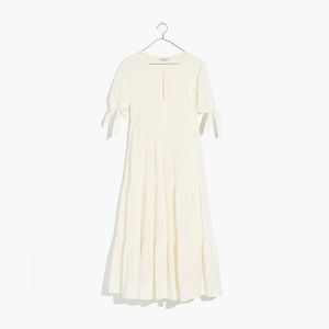 Petite Tie-Sleeve Tiered Midi Dress in Swiss Dot Medium NWT